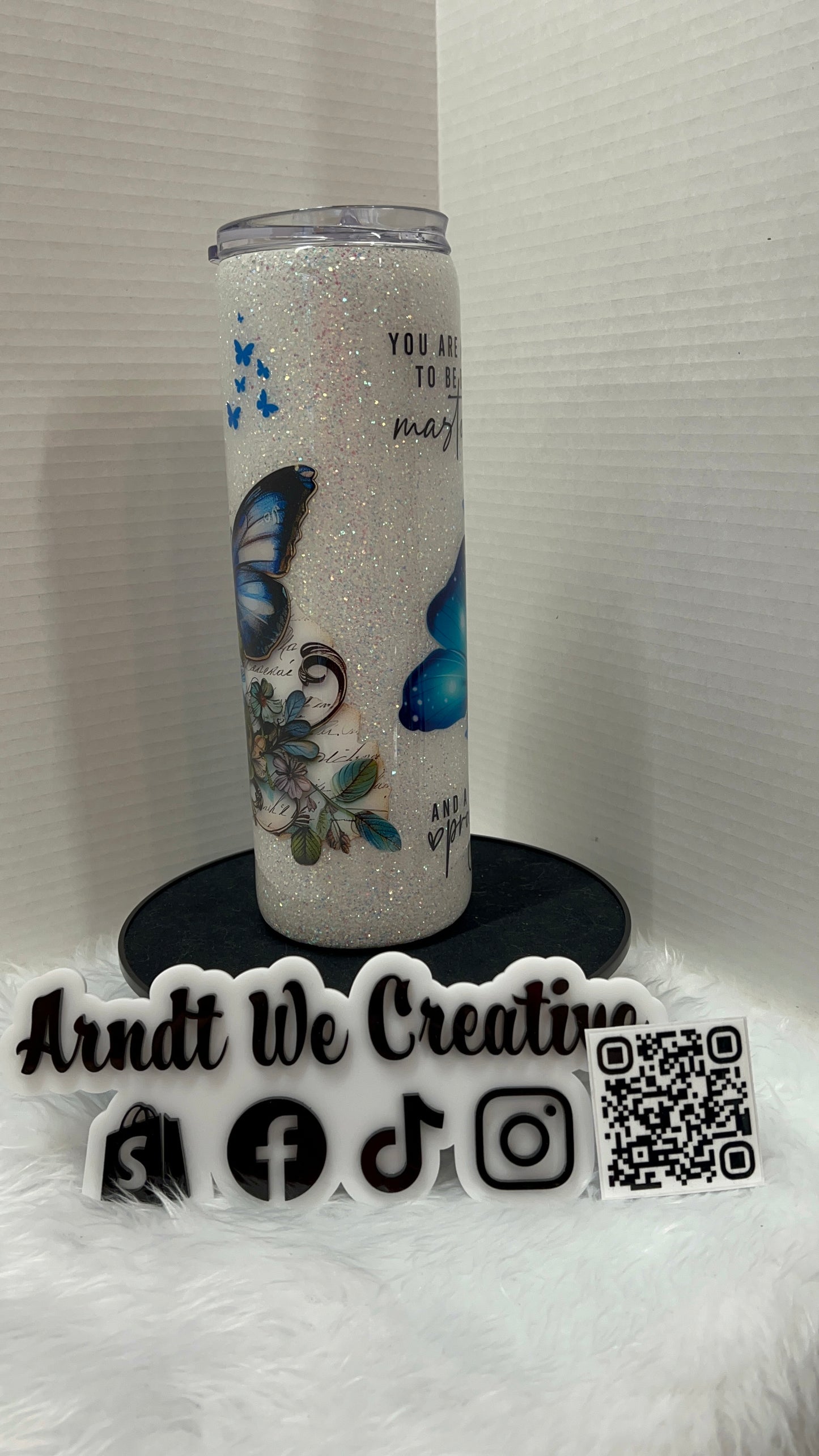 Ready to Ship - 30oz Skinny Tumbler (White & Blue Butterfly)