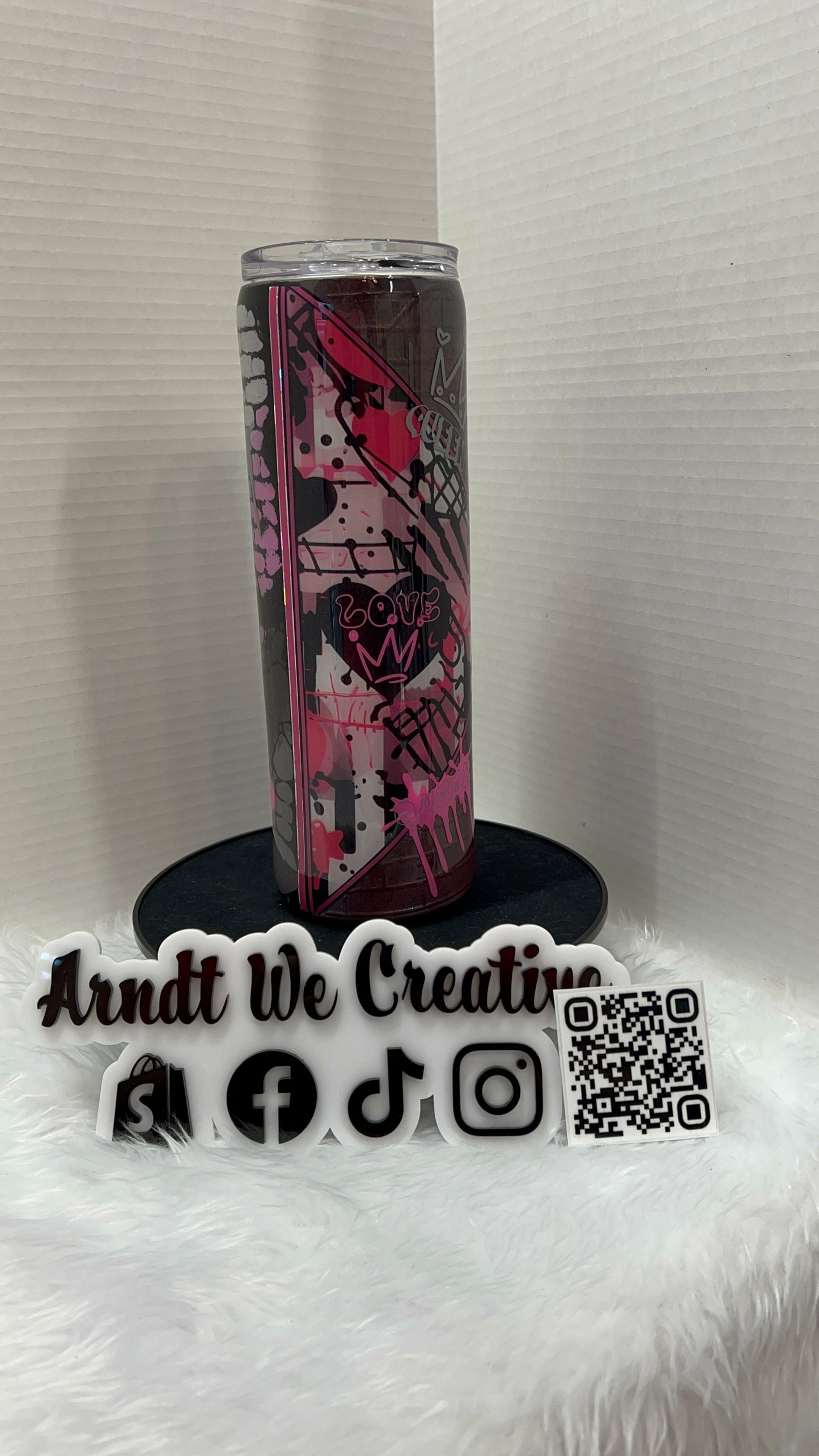 Ready to Ship - 30oz Skinny Tumbler (Pink & Black Graffiti)