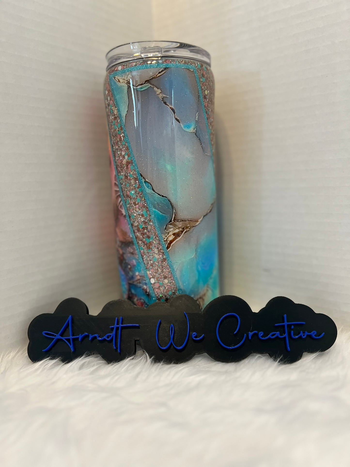 Ready to Ship - 25oz Skinny Tumbler (Abstract Teal & Copper)